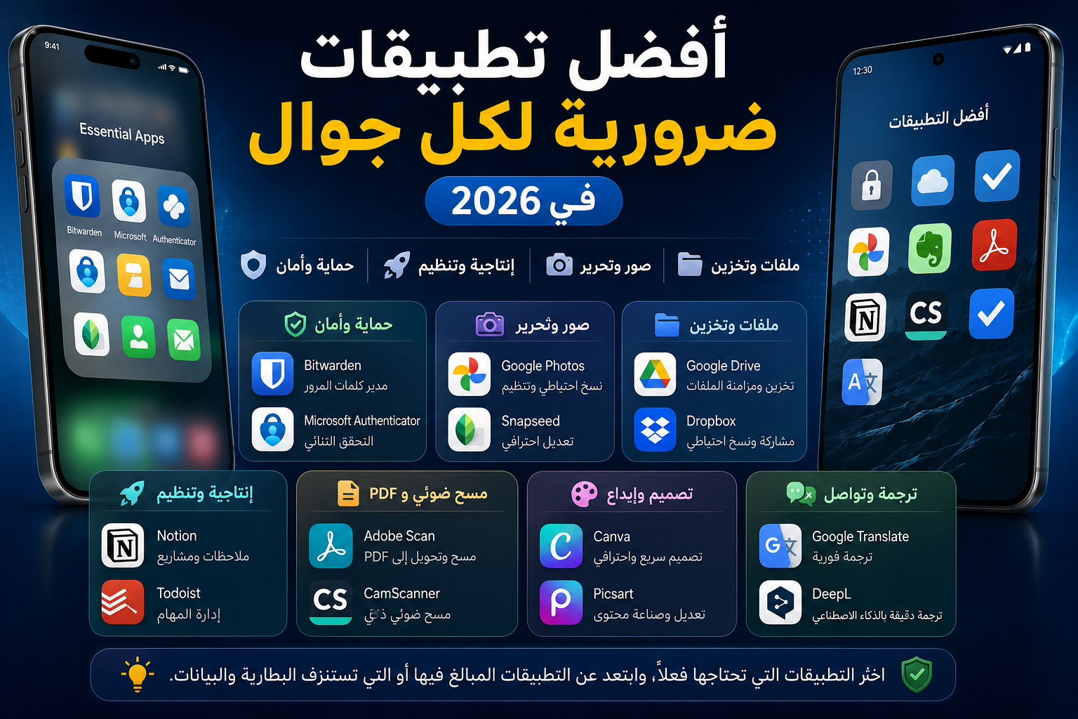 أفضل تطبيقات ضرورية لكل جوال في 2026 |تطبيقات آيفون إنتاجية، حماية، صور، ملفات