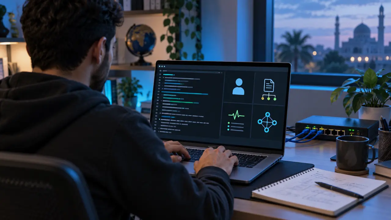 طالب أمن سيبراني يحلل نظام Linux داخل مختبر افتراضي آمن