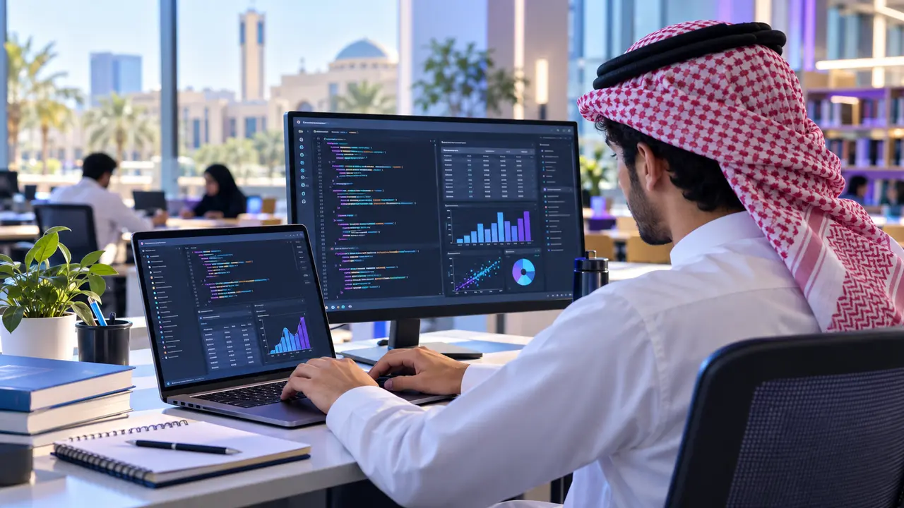 طالب جامعي يتعلم أساسيات Python لتحليل البيانات والذكاء الاصطناعي